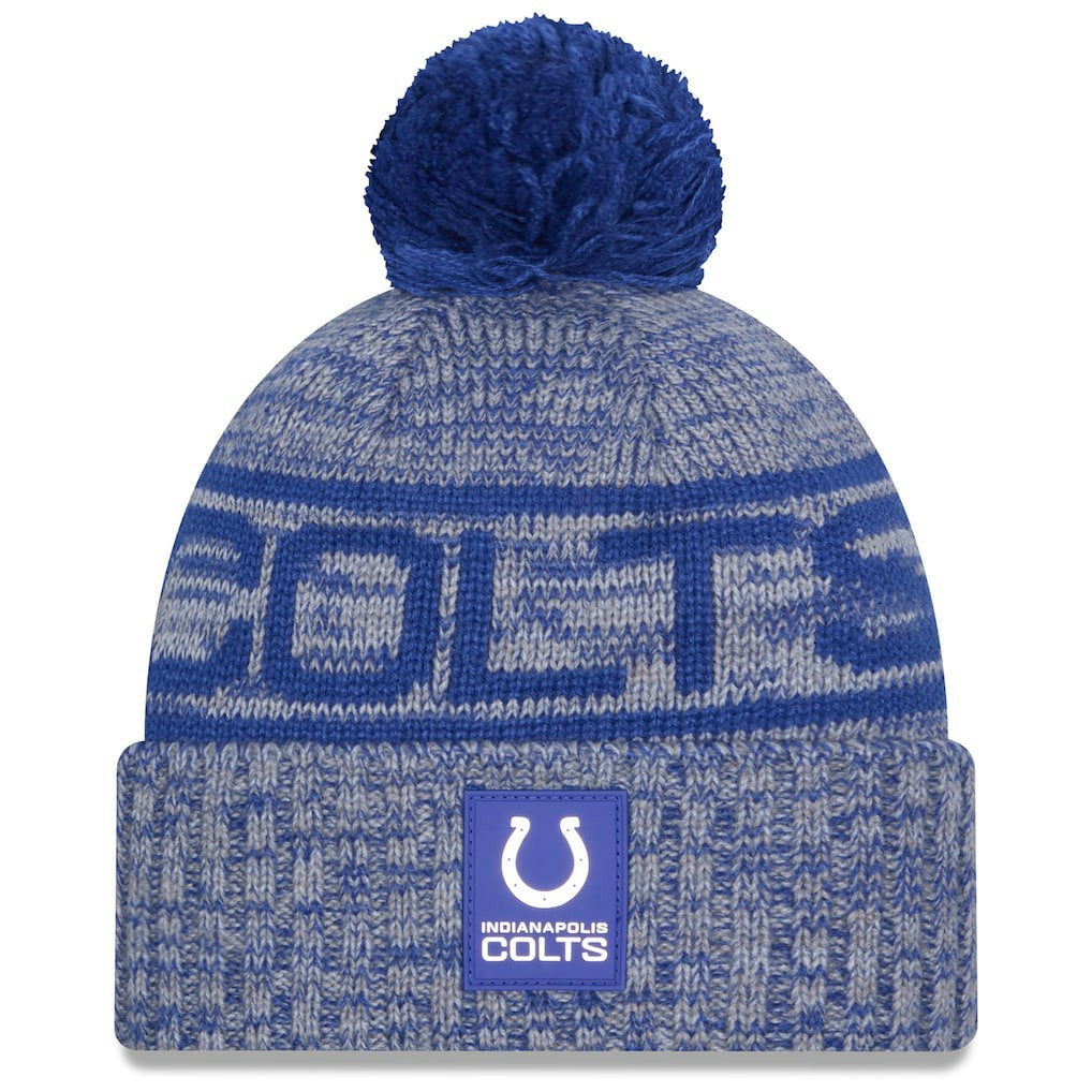 Indianapolis Colts New Era 2025 Sideline Cold Weather Cuffed Knit Hat with Pom