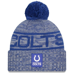 Indianapolis Colts New Era 2025 Sideline Cold Weather Cuffed Knit Hat with Pom