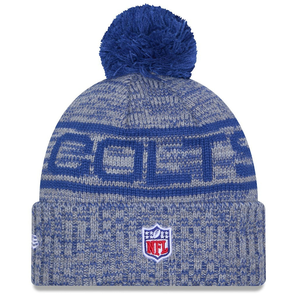 Indianapolis Colts New Era 2025 Sideline Cold Weather Cuffed Knit Hat with Pom