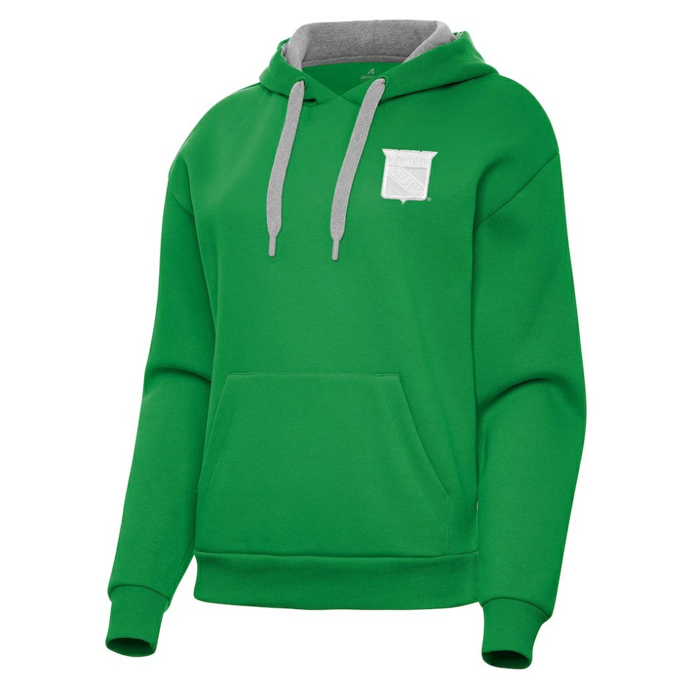 New York Rangers Antigua Women's St. Patrick's Day Victory Pullover Hoodie Outlet