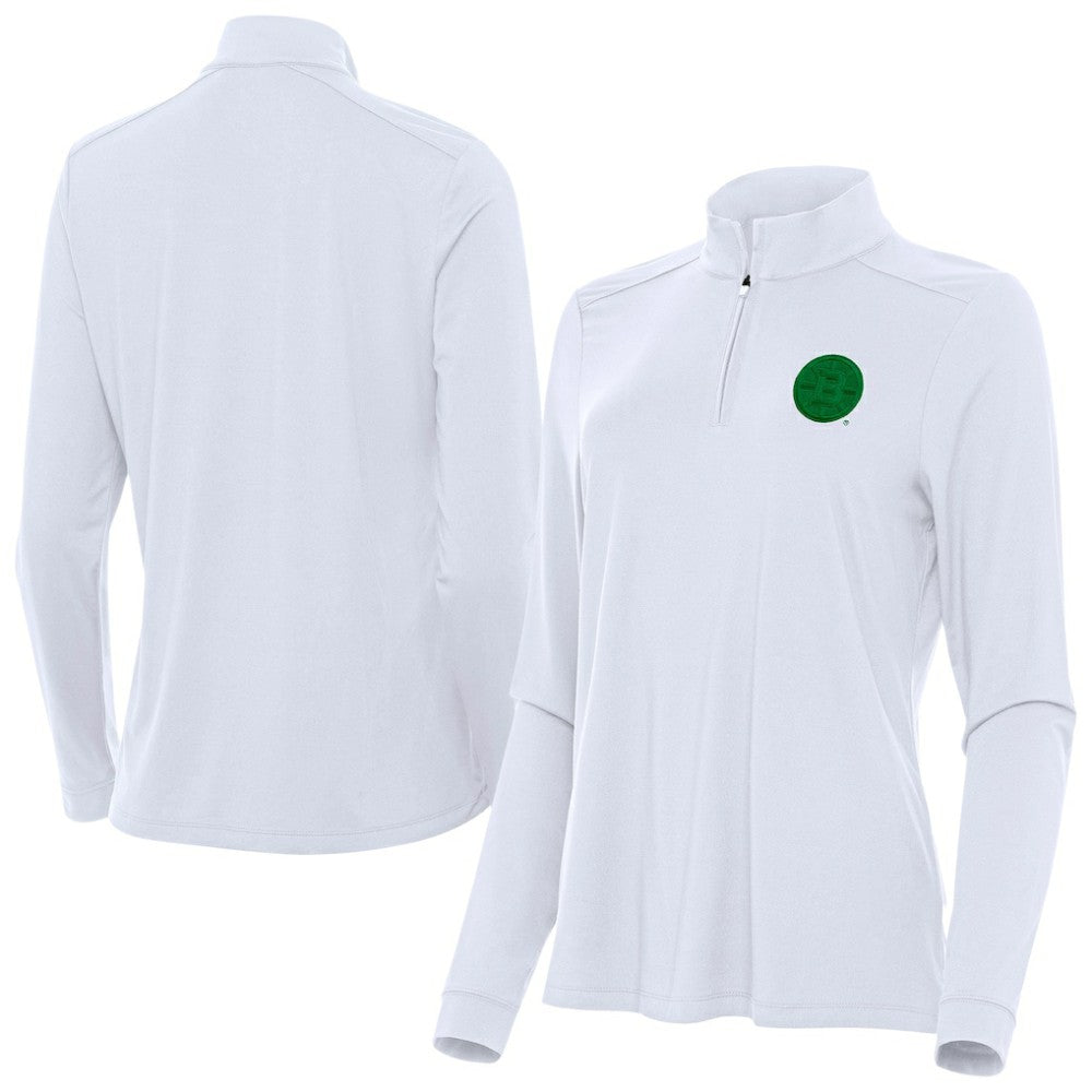 Boston Bruins Antigua Women's St. Patrick's Day Intent Quarter-Zip Performance Pullover Sale