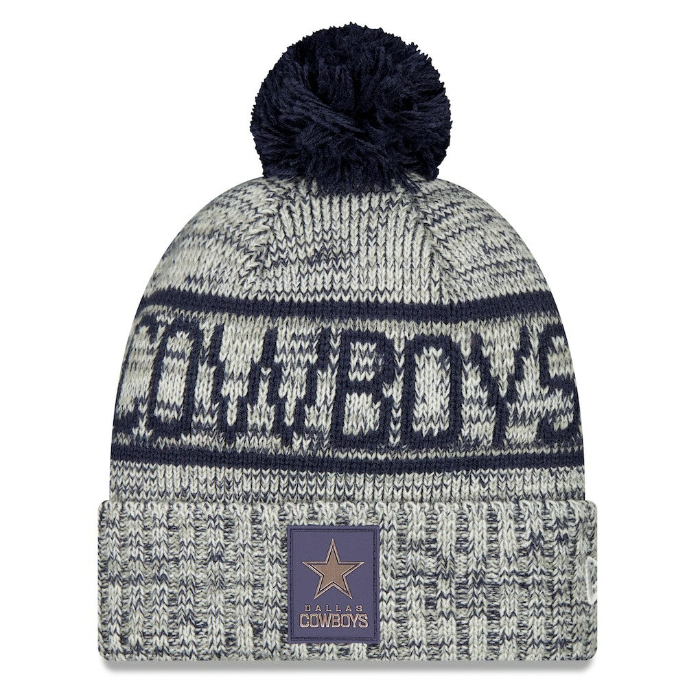 Dallas Cowboys New Era 2025 Sideline Cold Weather Cuffed Knit Hat with Pom