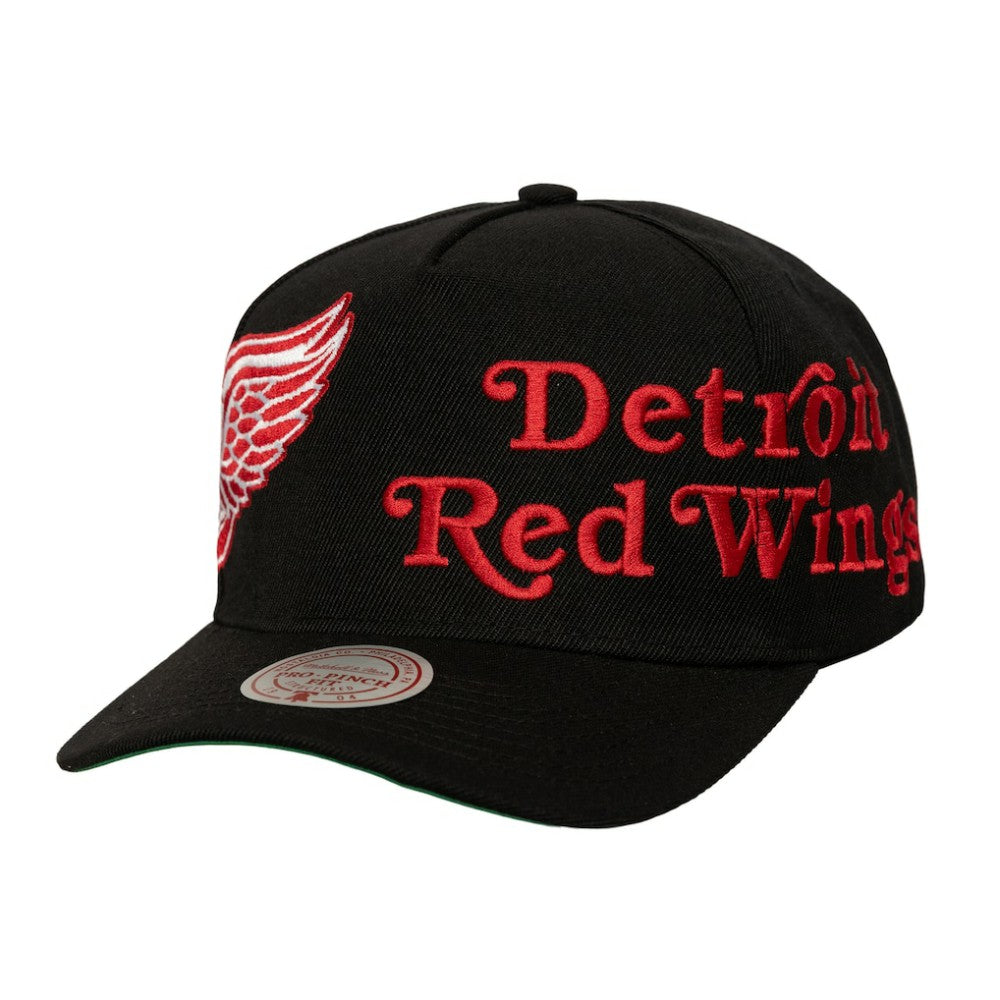 Detroit Red Wings Mitchell & Ness Busted Logo Wordmark Wrap-Around Pro Pinch Adjustable Hat Discount