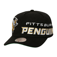 Pittsburgh Penguins Mitchell & Ness Busted Logo Wordmark Wrap-Around Pro Pinch Adjustable Hat For Sale