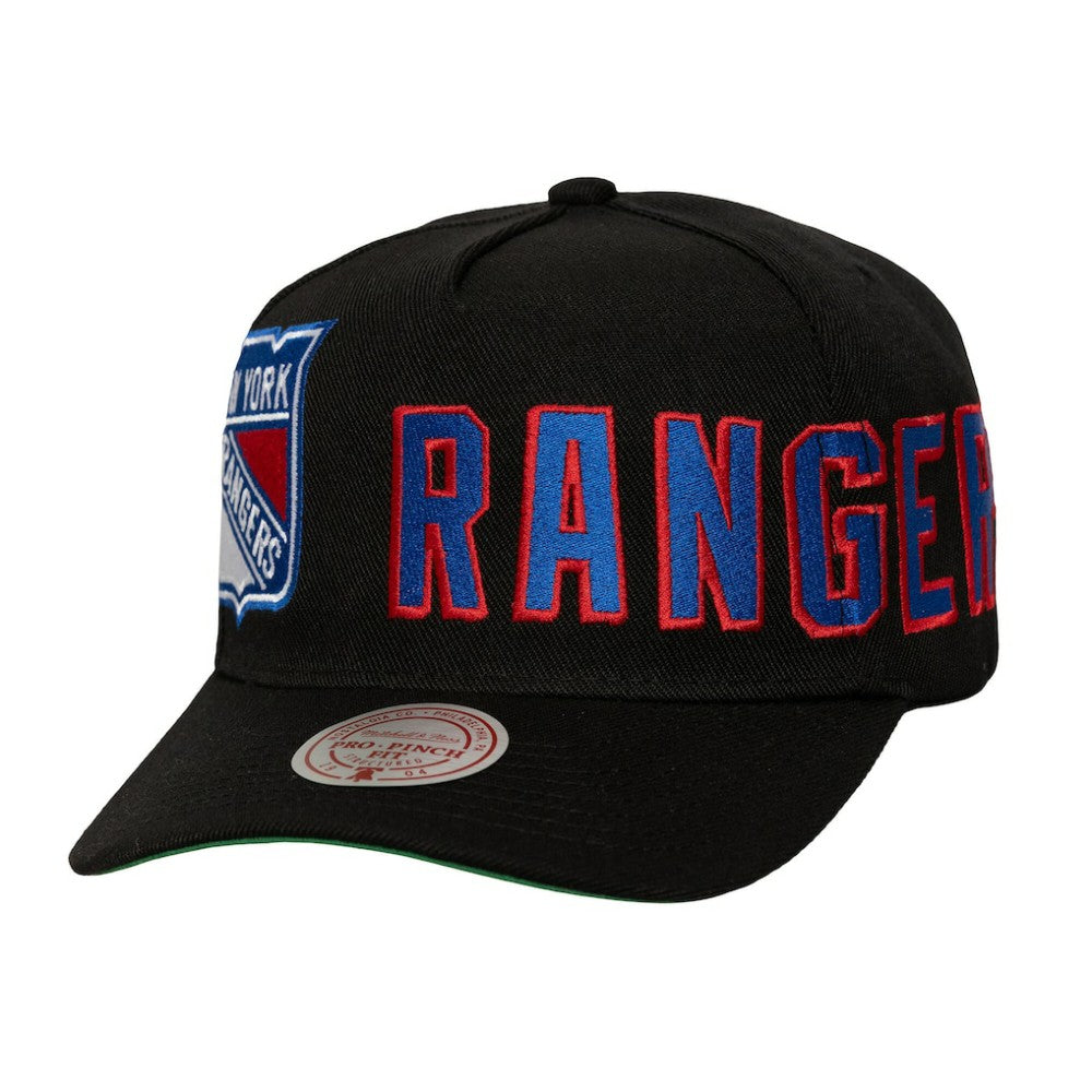 New York Rangers Mitchell & Ness Busted Logo Wordmark Wrap-Around Pro Pinch Adjustable Hat Outlet