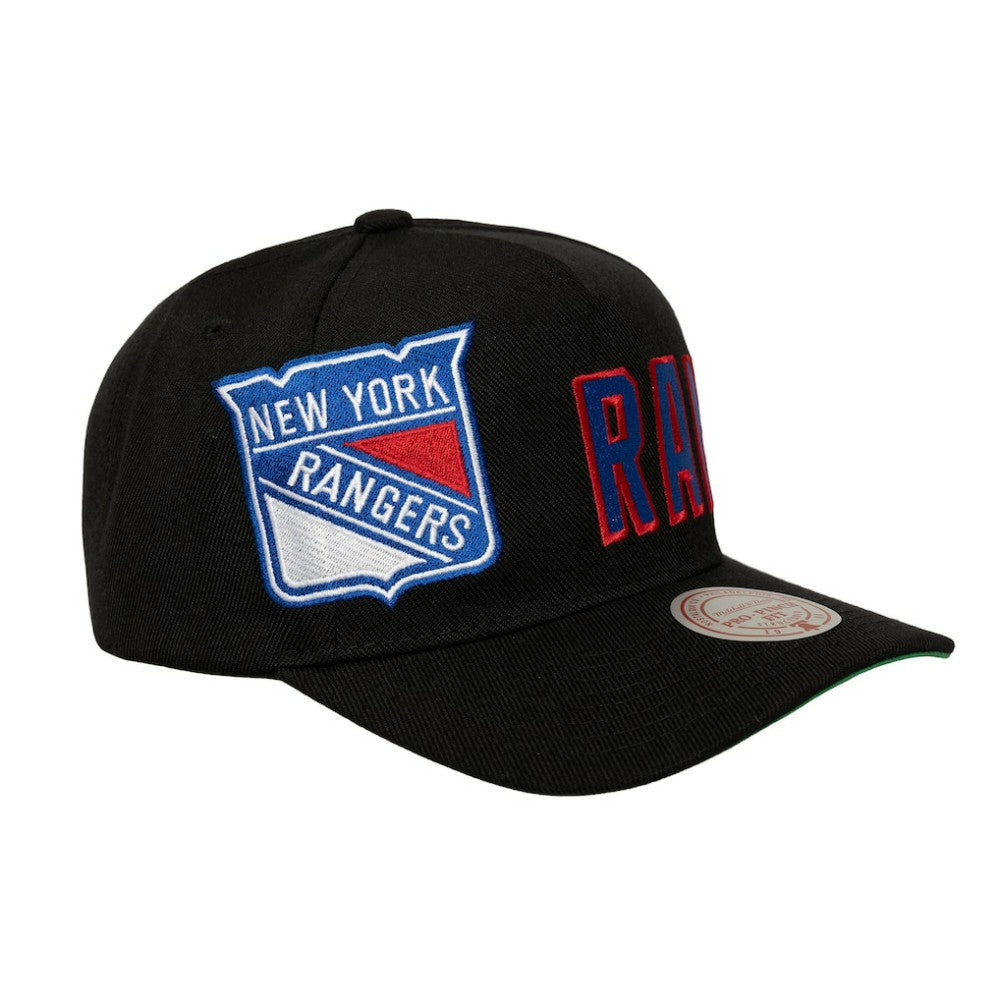 New York Rangers Mitchell & Ness Busted Logo Wordmark Wrap-Around Pro Pinch Adjustable Hat Outlet