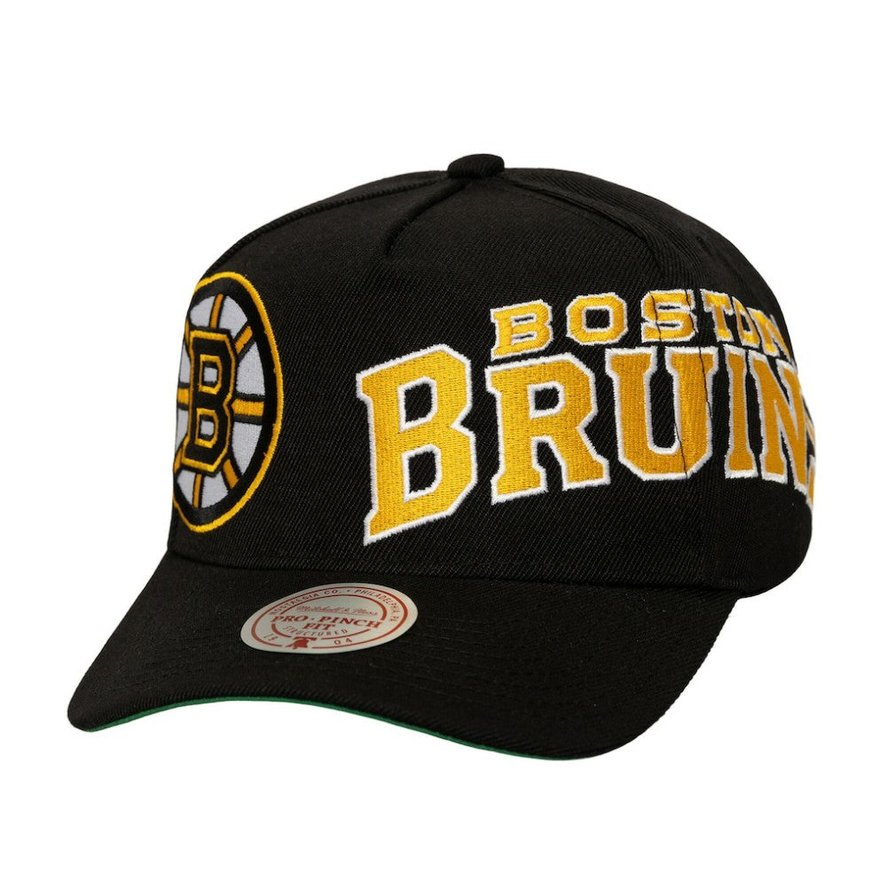 Boston Bruins Mitchell & Ness Busted Logo Wordmark Wrap-Around Pro Pinch Adjustable Hat Outlet