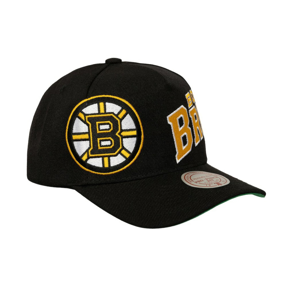 Boston Bruins Mitchell & Ness Busted Logo Wordmark Wrap-Around Pro Pinch Adjustable Hat Outlet