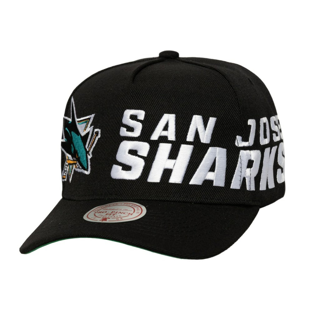 San Jose Sharks Mitchell & Ness Busted Logo Wordmark Wrap-Around Pro Pinch Adjustable Hat Online