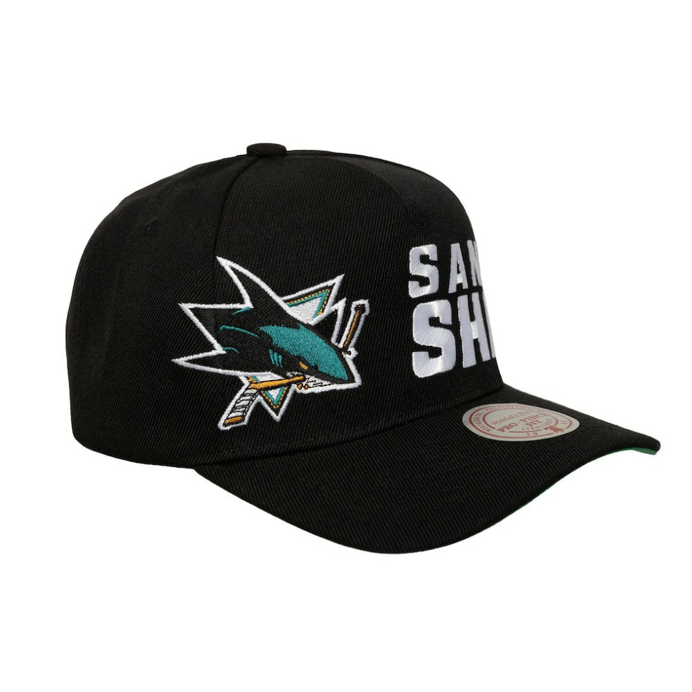 San Jose Sharks Mitchell & Ness Busted Logo Wordmark Wrap-Around Pro Pinch Adjustable Hat Online