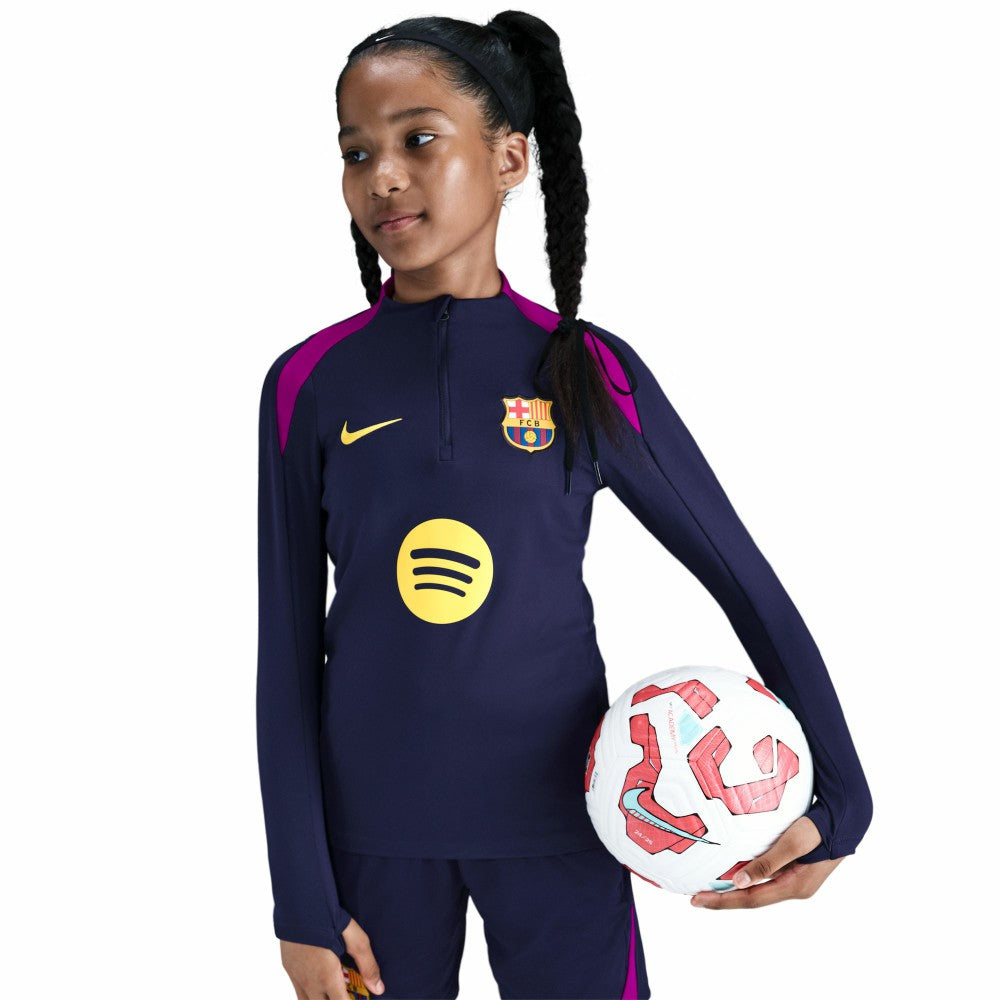 Barcelona Youth 2025/26 Strike Drill Quarter-Zip Dri-FIT Long Sleeve Top Navy - Nike