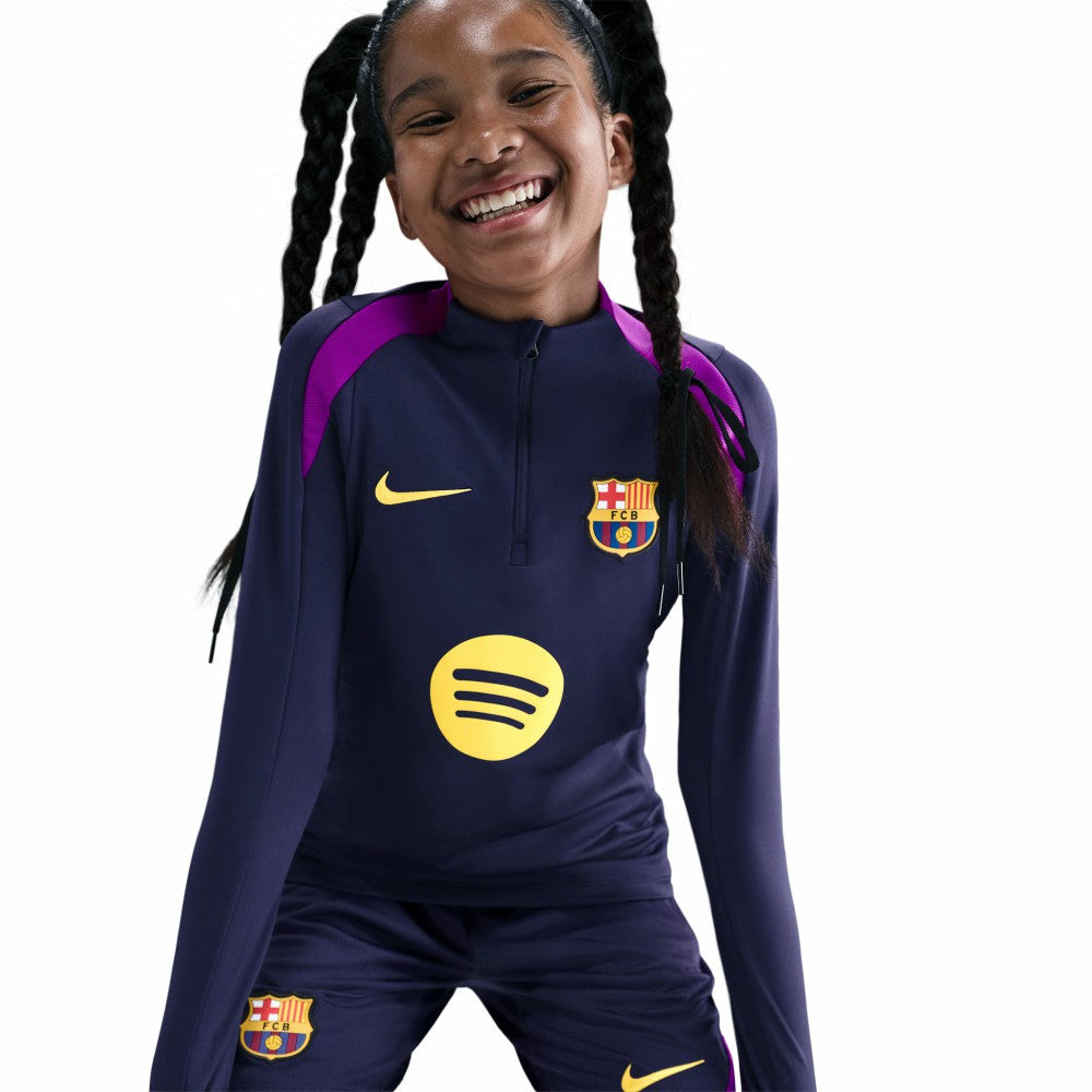 Barcelona Youth 2025/26 Strike Drill Quarter-Zip Dri-FIT Long Sleeve Top Navy - Nike