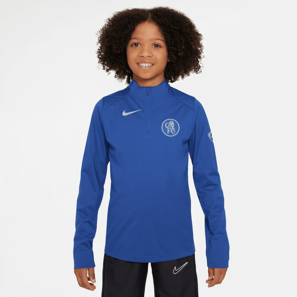 Chelsea Youth 2025/26 Strike Drill Quarter-Zip Dri-FIT Long Sleeve Top Blue - Nike
