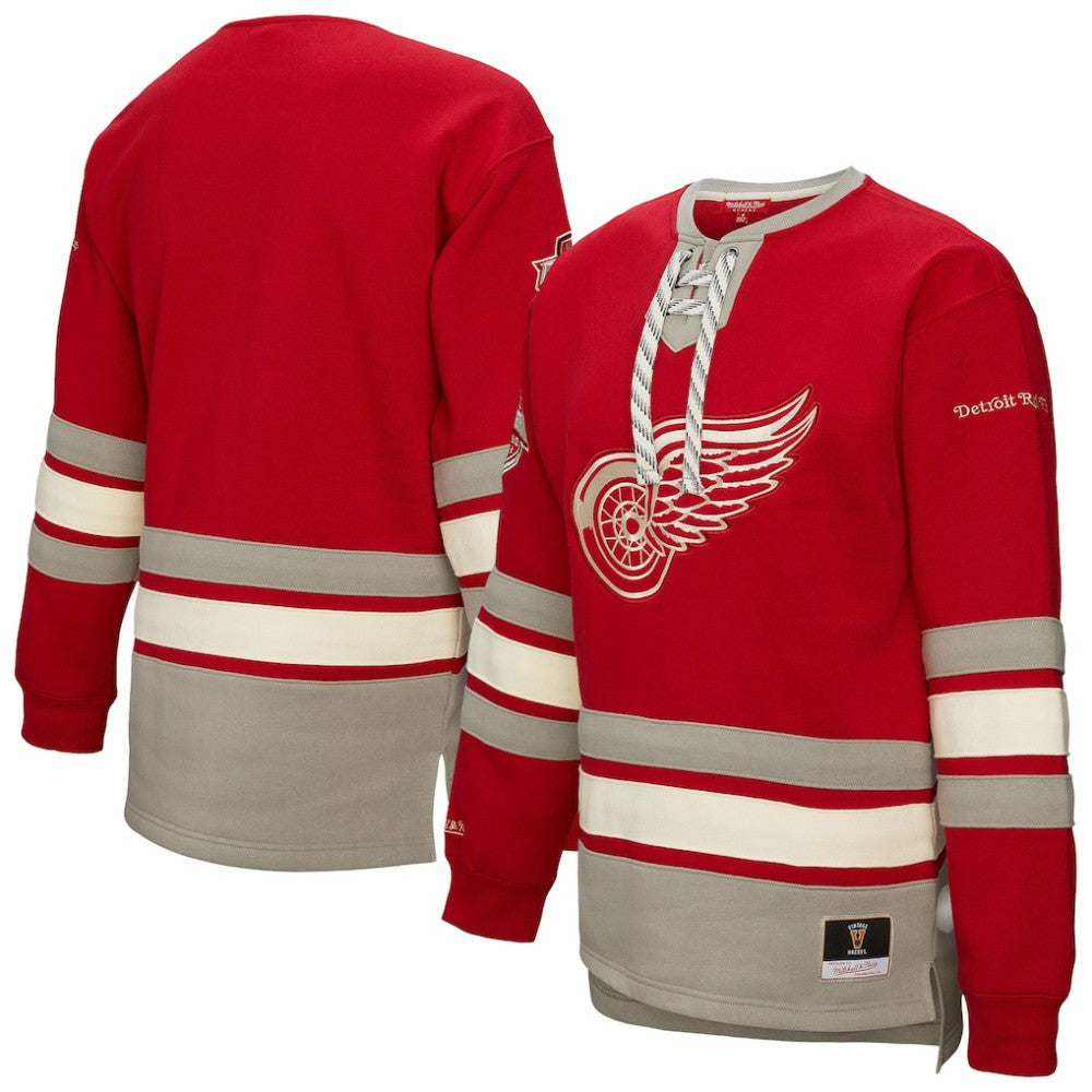 Detroit Red Wings Mitchell & Ness Women's Heritage Lace-Up Pullover Sweatshirt Outlet