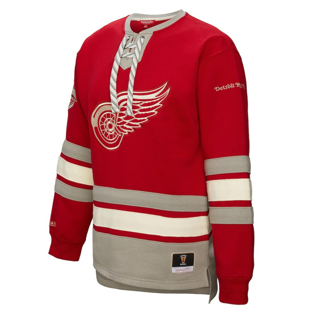 Detroit Red Wings Mitchell & Ness Women's Heritage Lace-Up Pullover Sweatshirt Outlet