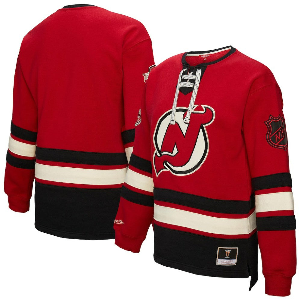 New Jersey Devils Mitchell & Ness Women's Heritage Lace-Up Pullover Sweatshirt Outlet