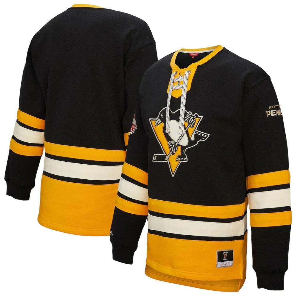 Pittsburgh Penguins Mitchell & Ness Women's Heritage Lace-Up Pullover Sweatshirt Sale