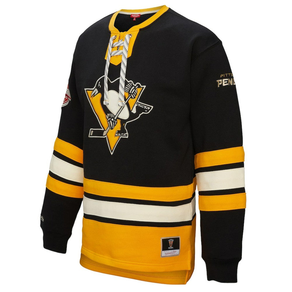 Pittsburgh Penguins Mitchell & Ness Women's Heritage Lace-Up Pullover Sweatshirt Sale