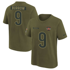 Cincinnati Bengals Nike Joe Burrow  Youth 2025 Salute to Service Name & Number T-Shirt