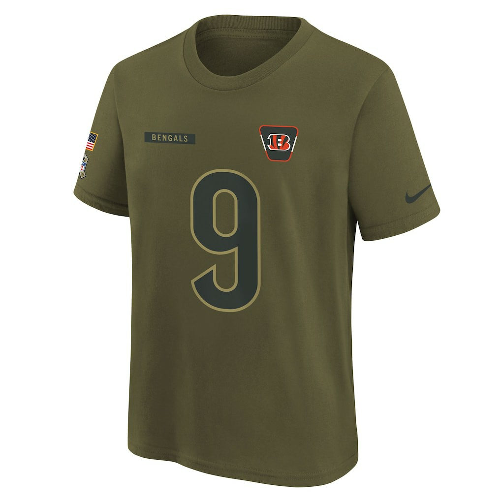 Cincinnati Bengals Nike Joe Burrow  Youth 2025 Salute to Service Name & Number T-Shirt