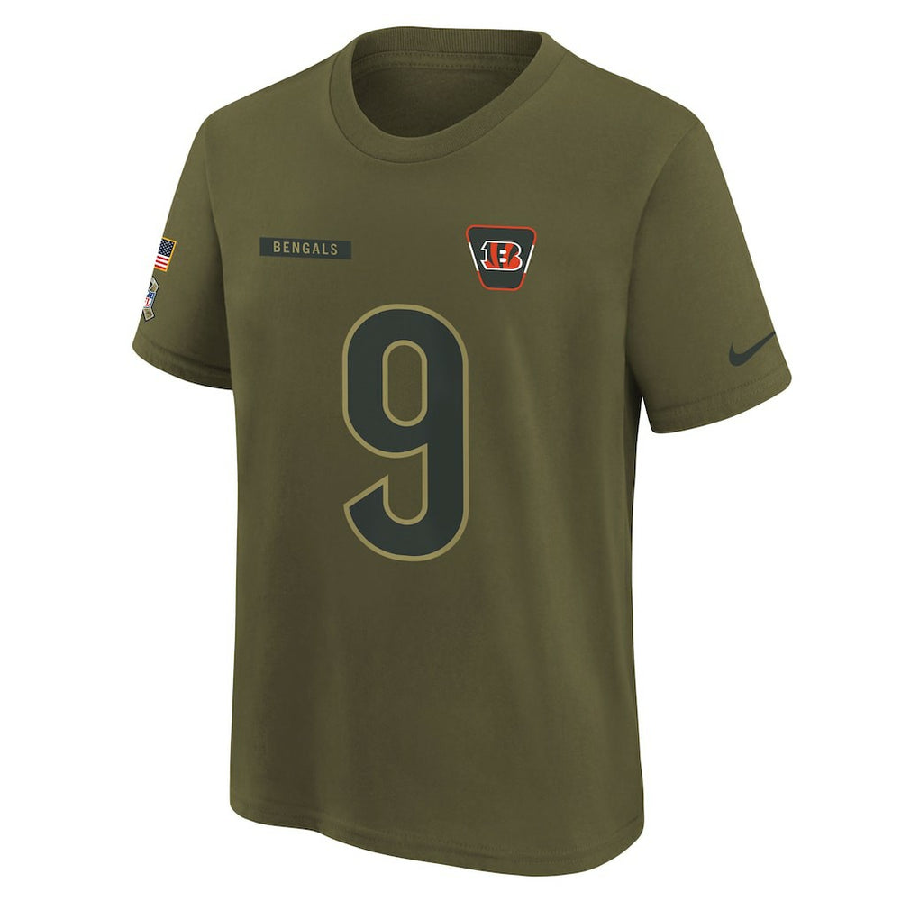 Cincinnati Bengals Nike Joe Burrow  Youth 2025 Salute to Service Name & Number T-Shirt
