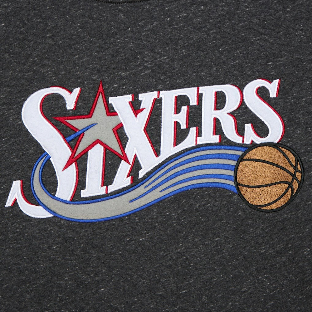 Philadelphia 76ers Hardwood Classics Blackout Collection Snow Washed Pullover Sweatshirt New