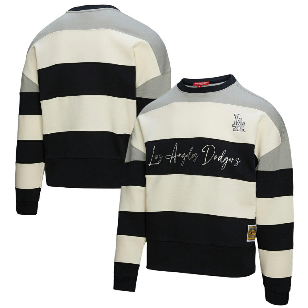 Los Angeles Dodgers Mitchell & Ness Women's Cooperstown Collection Blocked Fleece Pullover Sweatshirt- Gray/Black | MLB New