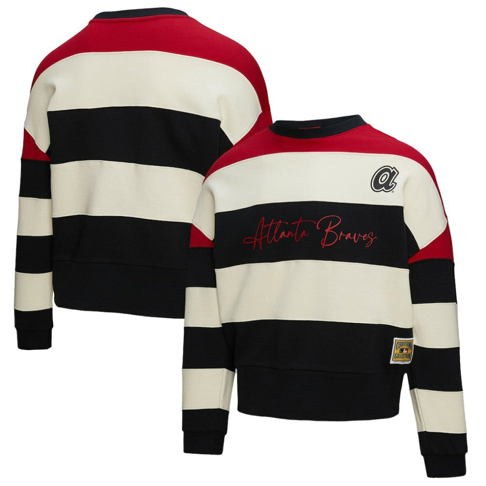 Atlanta Braves Mitchell & Ness Women's Cooperstown Collection Blocked Fleece Pullover Sweatshirt- Red/Black | MLB For sale