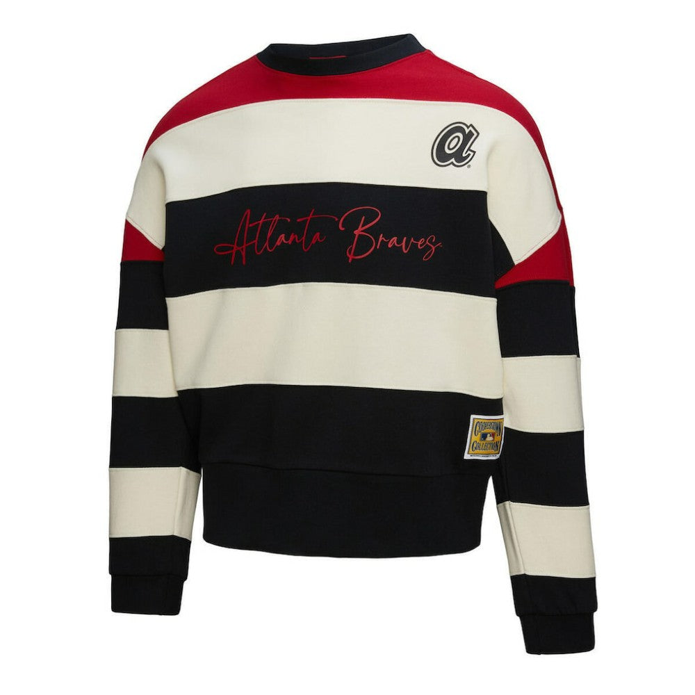 Atlanta Braves Mitchell & Ness Women's Cooperstown Collection Blocked Fleece Pullover Sweatshirt- Red/Black | MLB For sale