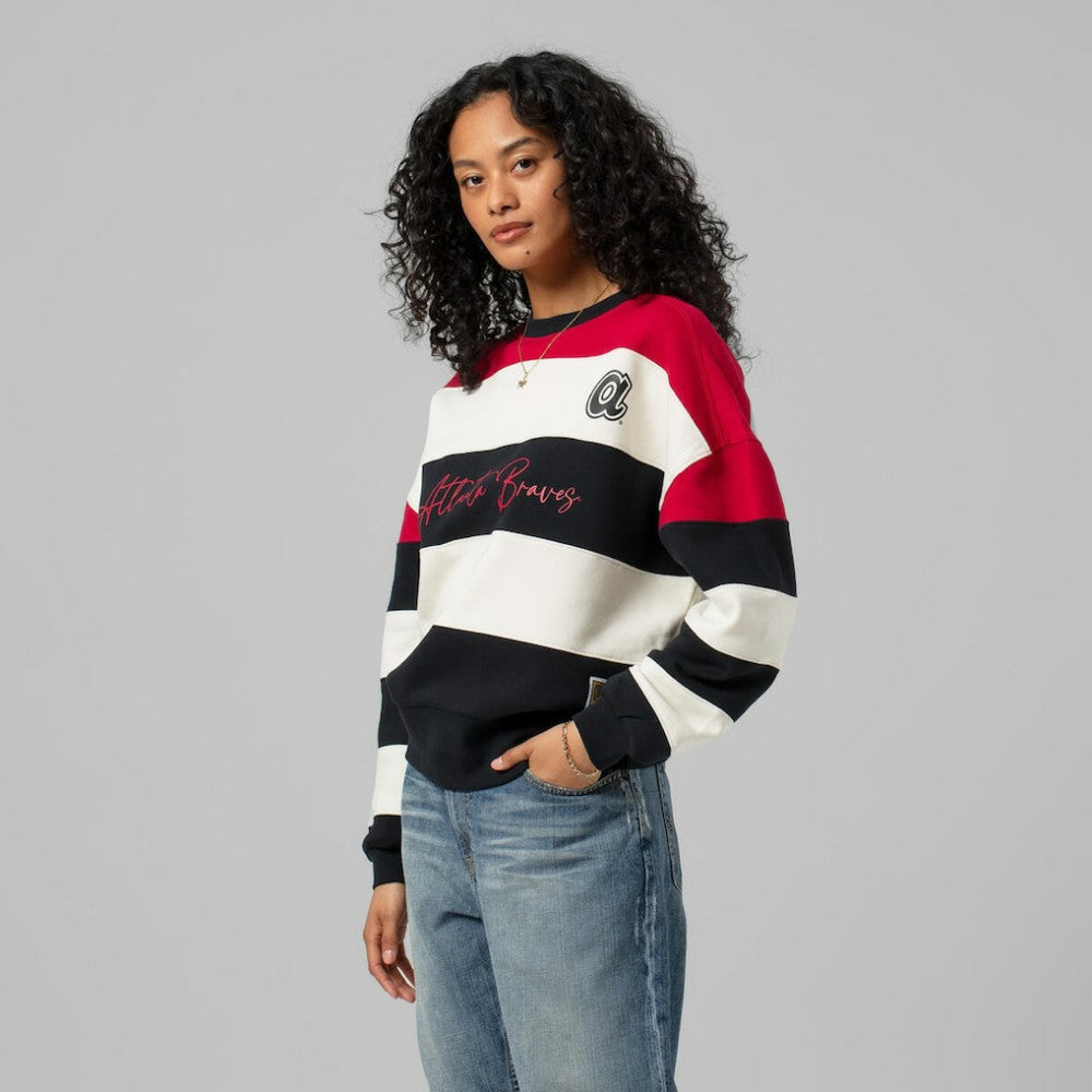 Atlanta Braves Mitchell & Ness Women's Cooperstown Collection Blocked Fleece Pullover Sweatshirt- Red/Black | MLB For sale