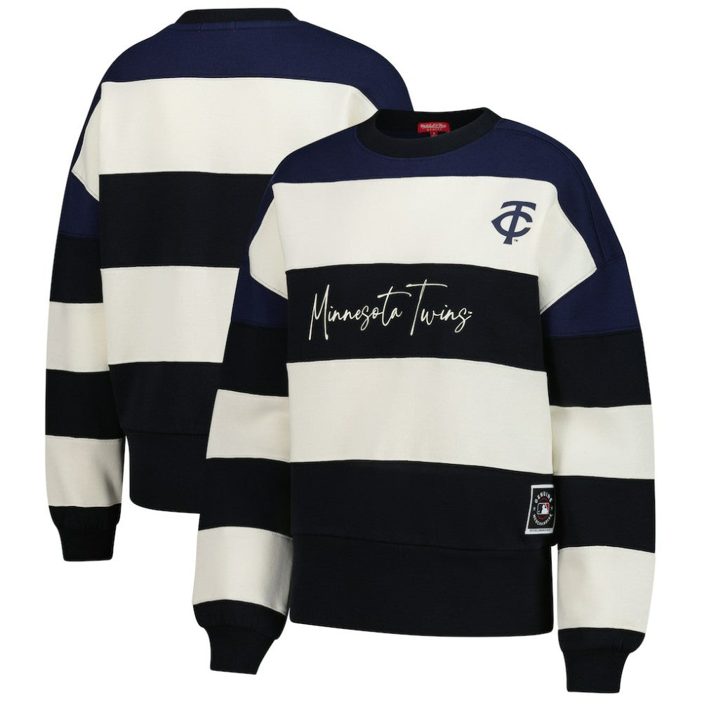 Minnesota Twins Mitchell & Ness Women's Cooperstown Collection Blocked Fleece Pullover Sweatshirt- Navy/Black | MLB New