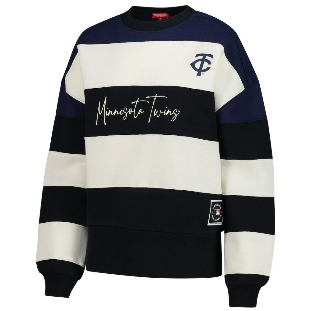 Minnesota Twins Mitchell & Ness Women's Cooperstown Collection Blocked Fleece Pullover Sweatshirt- Navy/Black | MLB New