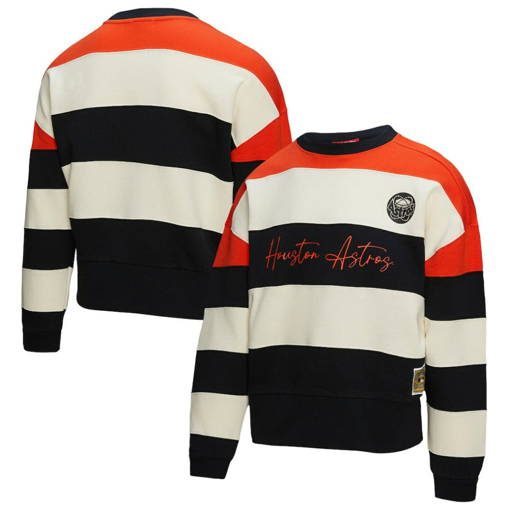 Houston Astros Mitchell & Ness Women's Cooperstown Collection Blocked Fleece Pullover Sweatshirt- Orange/Black | MLB US