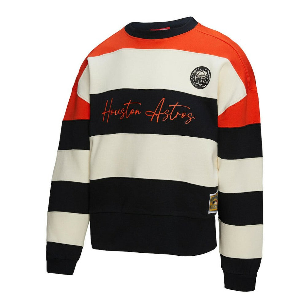 Houston Astros Mitchell & Ness Women's Cooperstown Collection Blocked Fleece Pullover Sweatshirt- Orange/Black | MLB US