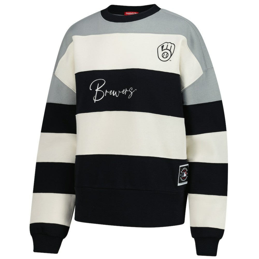 Milwaukee Brewers Mitchell & Ness Women's Cooperstown Collection Blocked Fleece Pullover Sweatshirt- Gray/Black | MLB On Sale