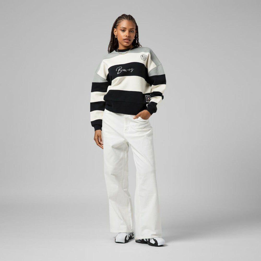 Milwaukee Brewers Mitchell & Ness Women's Cooperstown Collection Blocked Fleece Pullover Sweatshirt- Gray/Black | MLB On Sale