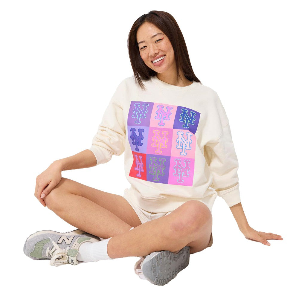New York Mets Terez Women's Technicolor  Oversized Pullover Sweatshirt | MLB Outlet