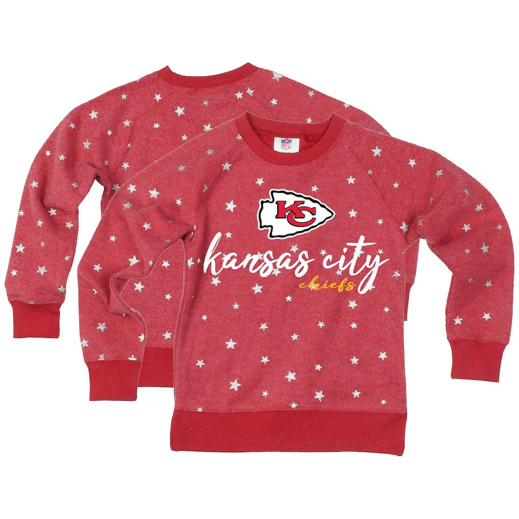 Kansas City Chiefs  Wes & Willy Girls Youth Shimmer Star Reverse Fleece Pullover Sweatshirt