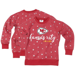 Kansas City Chiefs  Wes & Willy Girls Youth Shimmer Star Reverse Fleece Pullover Sweatshirt