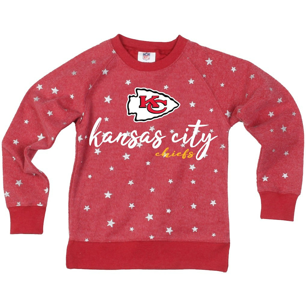 Kansas City Chiefs  Wes & Willy Girls Youth Shimmer Star Reverse Fleece Pullover Sweatshirt
