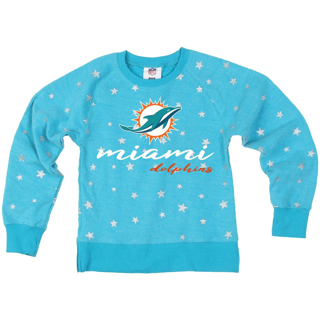 Miami Dolphins  Wes & Willy Girls Youth Shimmer Star Reverse Fleece Pullover Sweatshirt