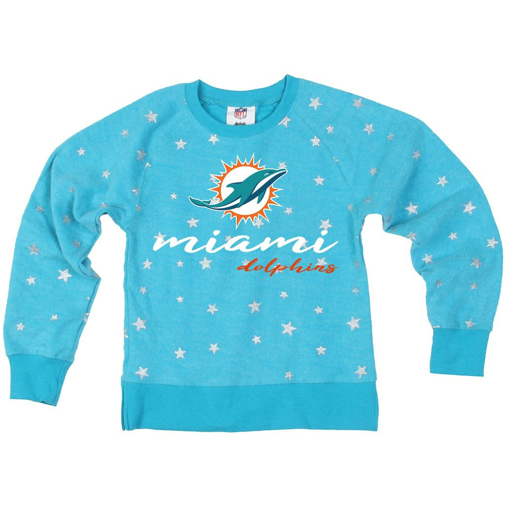 Miami Dolphins  Wes & Willy Girls Youth Shimmer Star Reverse Fleece Pullover Sweatshirt
