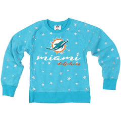 Miami Dolphins  Wes & Willy Girls Youth Shimmer Star Reverse Fleece Pullover Sweatshirt