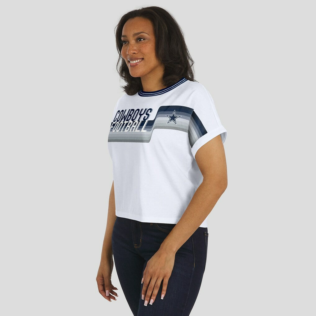 Dallas Cowboys  WEAR by Erin Andrews Women's Cropped Center Stripe Dolman T-Shirt