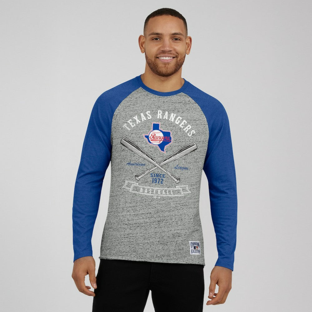 Texas Rangers Darius Rucker Collection by Fanatics Raw Edge Raglan Long Sleeve Baseball T-Shirt | MLB Shop