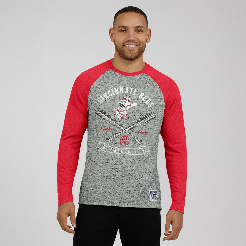 Cincinnati Reds Darius Rucker Collection by Fanatics Raw Edge Raglan Long Sleeve Baseball T-Shirt | MLB On Sale