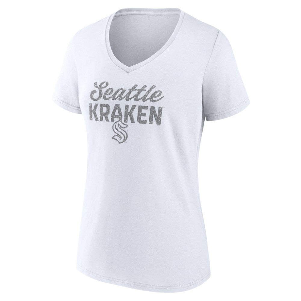 Seattle Kraken Fanatics Women's White Out V-Neck T-Shirt Sale