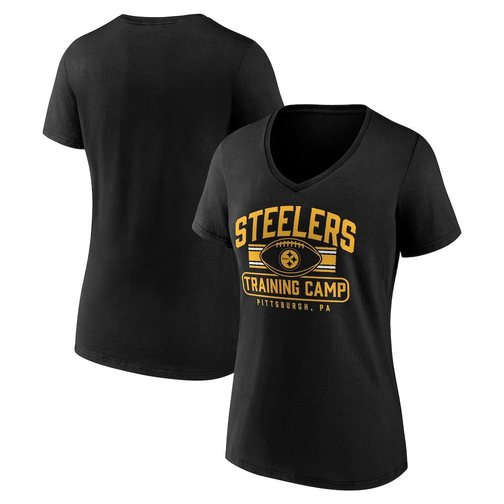 Pittsburgh Steelers Fanatics Women's Training Camp Stripe V-Neck T-Shirt