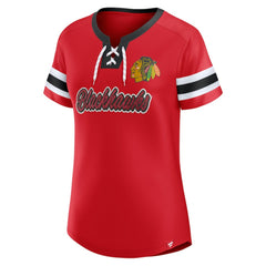 Chicago Blackhawks Fanatics Women's Iconic Athena Lace-Up T-Shirt Outlet