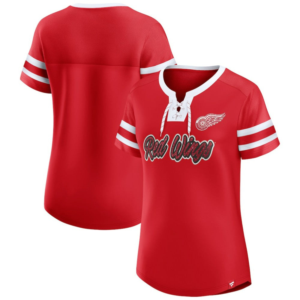 Detroit Red Wings Fanatics Women's Iconic Athena Lace-Up T-Shirt Sale